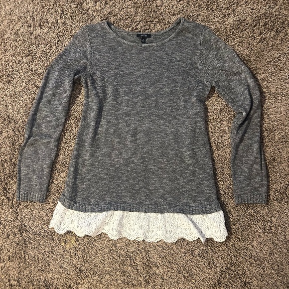 Apt. 9 Tops - Apt. 9 Gray Sweater with White Lace Hem